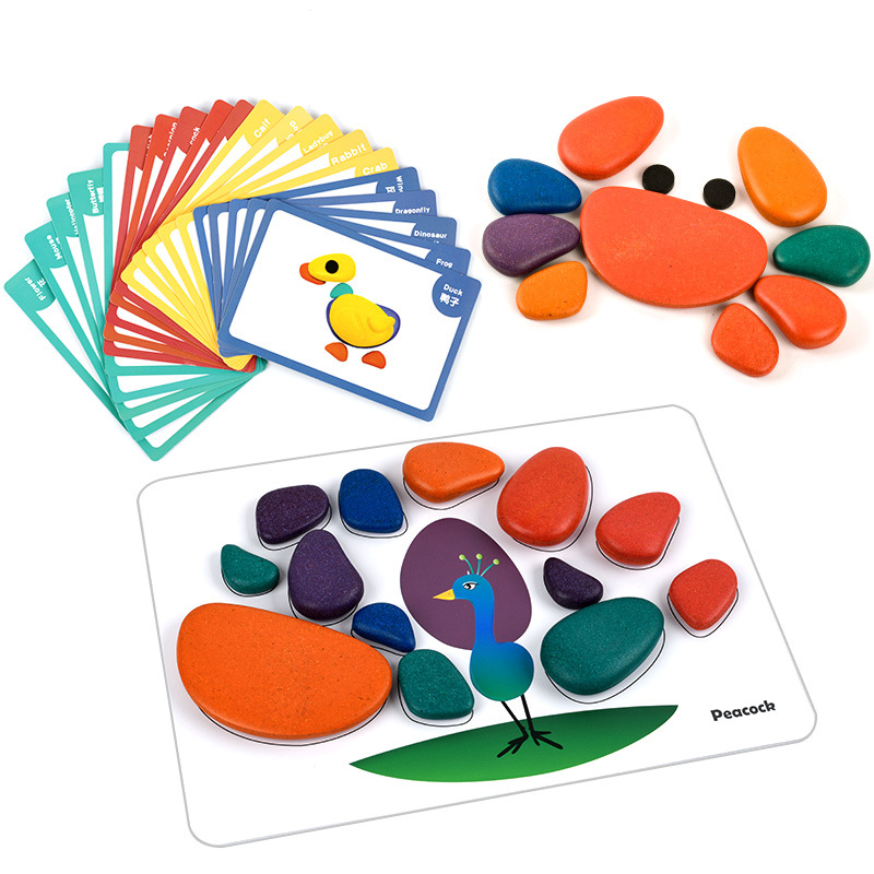 Educación temprana para niños arco iris combinación de piedras nórdicas vientos multicolor diversión superposición ojo maestro coordinación juguetes de puzzle image 4