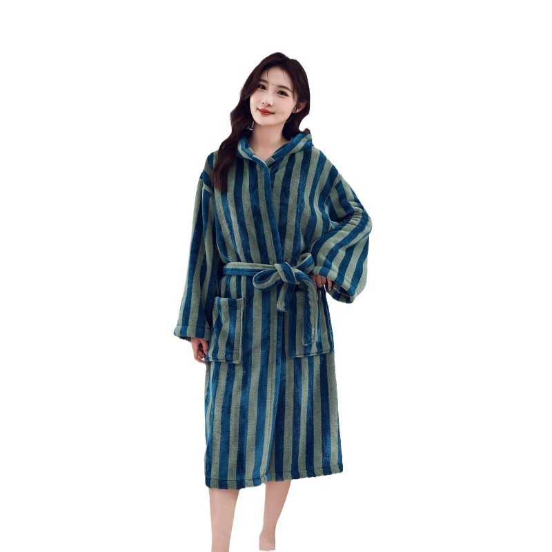 넓은 산호 양털 두꺼운 목욕 가운 유니섹스 후드 목욕 타월 부드럽고 편안한 흡수성 목욕 가운