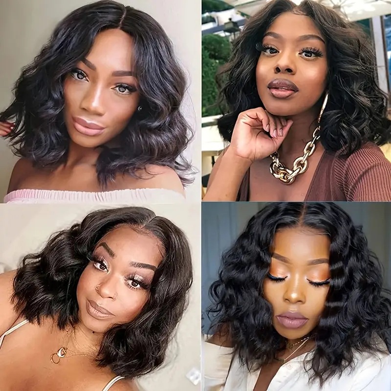 Fashion Wavy Medium Length Curly Synthetic Wig Front Lace Trim European American Style Average Size Cap Body Wave Daily Use_voghion.com