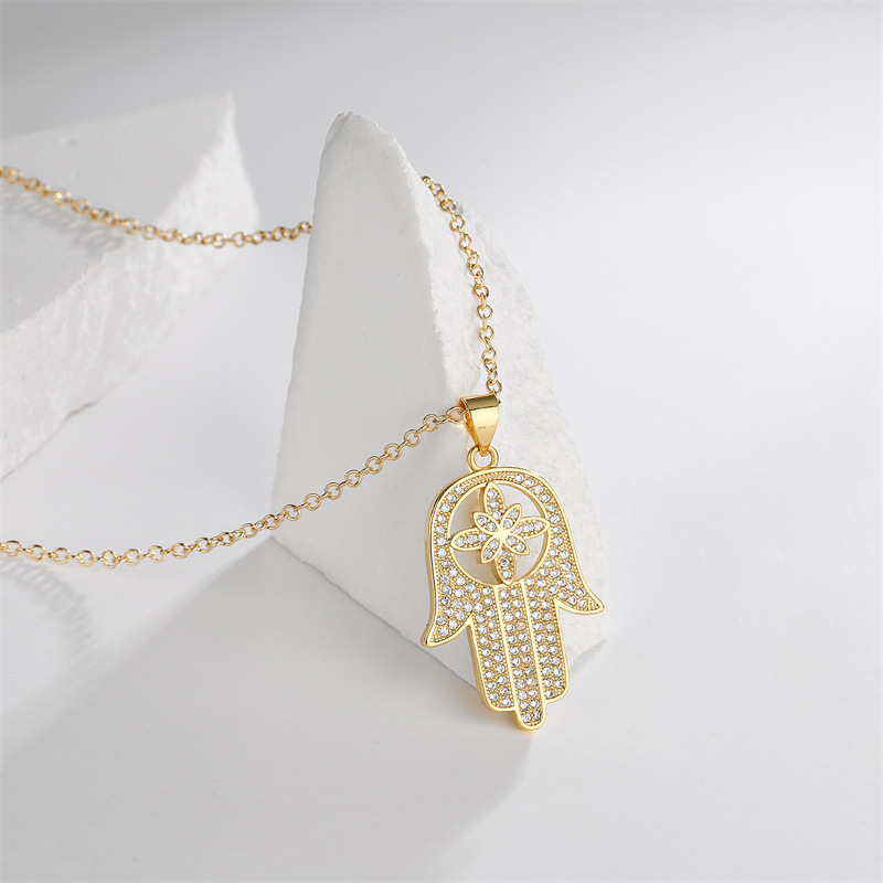 Fashion Palm Copper Pendant Necklace Inlay Zircon Copper Necklaces