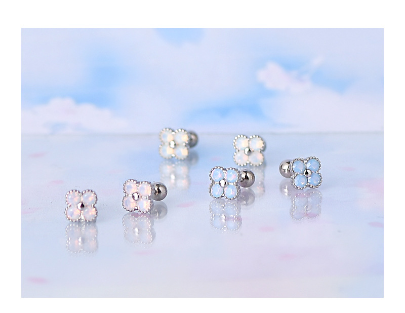 Fashion Flower Silver Inlaid Zircon Ear Studs 1 Pair