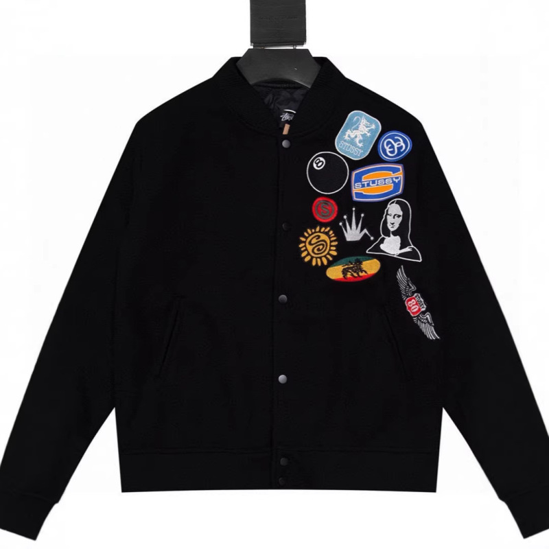 American-Style Stu Badge Padded Baseball Jacket Cotton Coat Windbreaker for Spring and Autumn Unisex Jacket Long T-Shirt