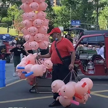 抖音大叔同款充气猪头棒 网红地摊皮货PVC动物充气粉红猪头气球批