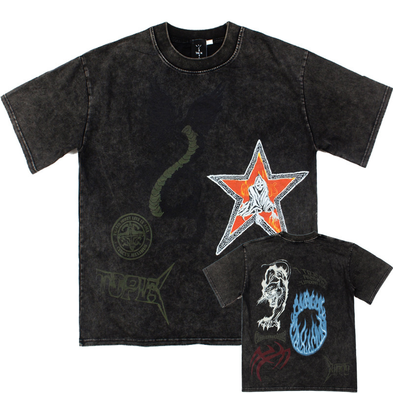 American High-Street Fashion Brand Travis Asia Tour Merchandise Cactus Jack Printed Washed Short-Sleeve T-Shirt