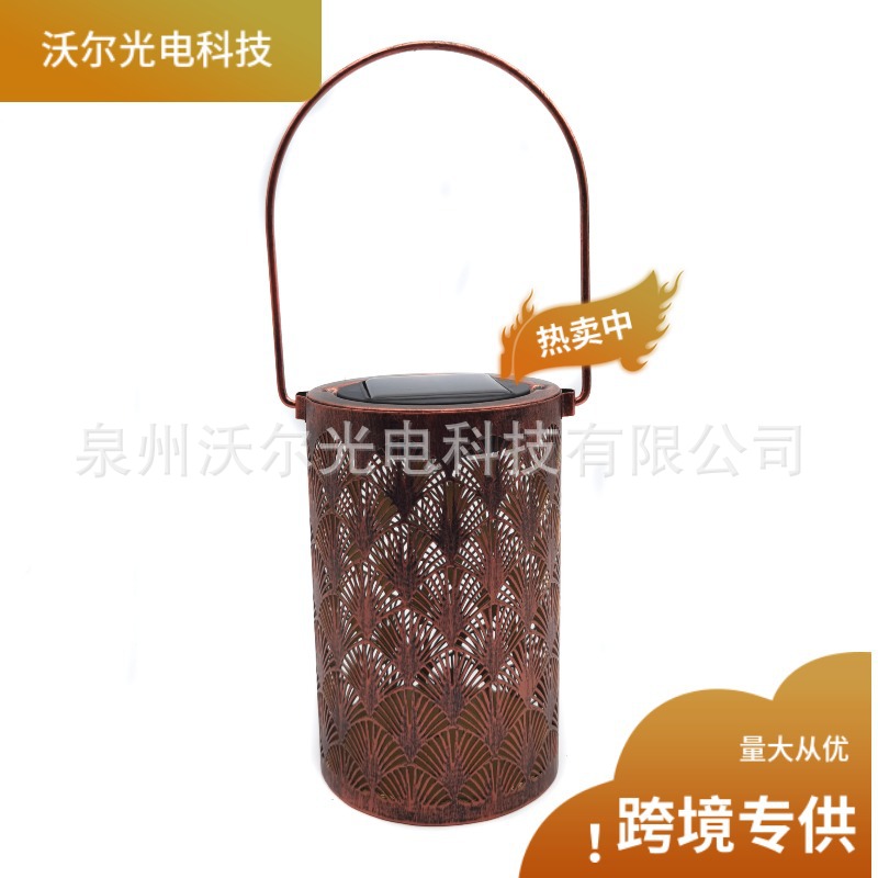 亚马逊跨境LED热销羽毛镂空太阳能灯笼 防水IP65花园装饰灯草坪灯