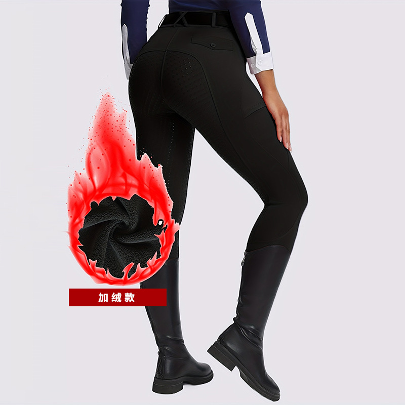 Fleece-Lined Thickened Full Silicone Professional-Grade Equestrian Pants Winter Jodhpurs for Men and Women, Wear-Resistant and Non-Slip, Factory Wholesale