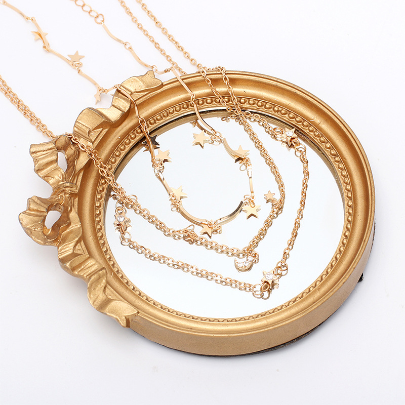 7g Weight Necklace Classification Wedding, Travel Occasion Women'S Gender Gold Color Fashion Solid Color Multilayer Star Moon Necklace Wholesale Nihaojewelry 3