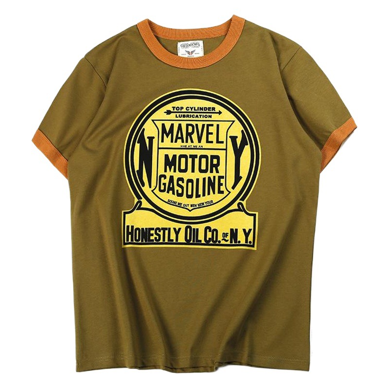 Verano nuevos hombres Camiseta de algodón máquina de impresión europea y americana elemento de coche hilo color a juego camiseta ameikaji