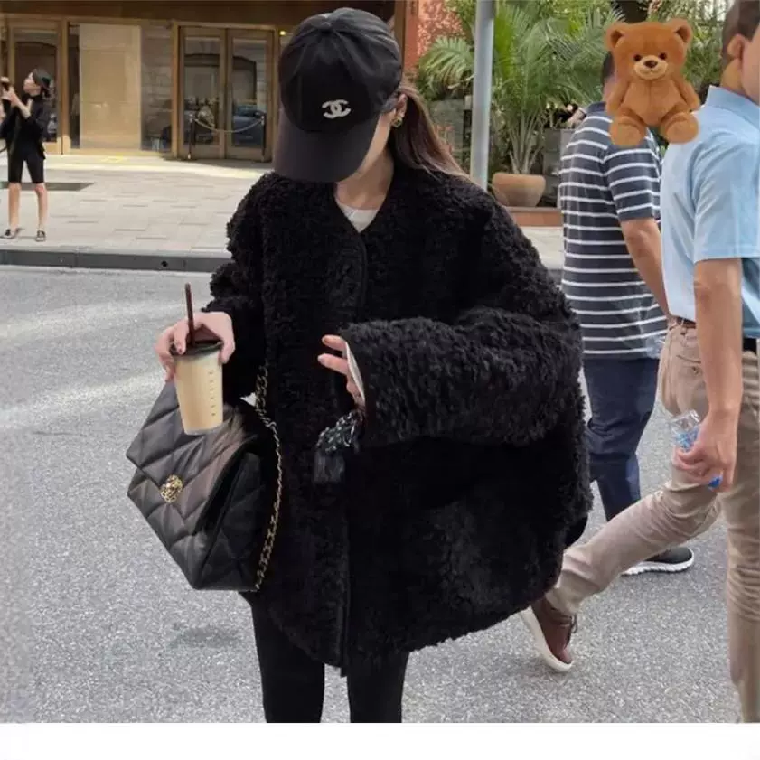 Шерстяное пальто ягненка женский 2024 осень и зима новый Mayard Korean Hiern стиль темперамент утолщенные пуховые пальто