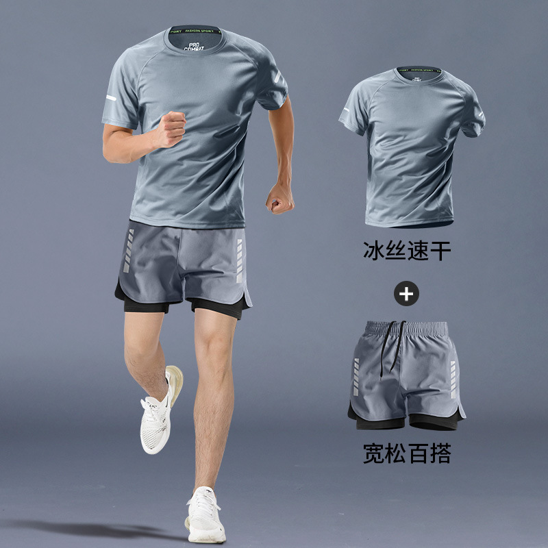 Ropa de fitness para hombres entrenamiento de atletismo de maratón de verano pantalones cortos de mangas cortas equipos especiales de secado rápido