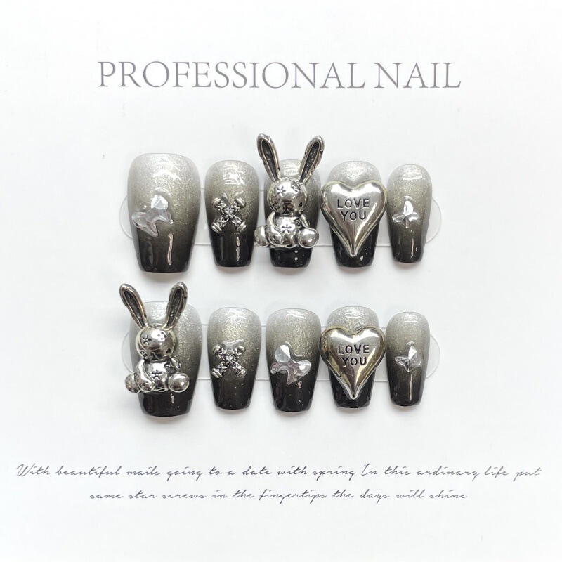 Dark gothic rabbit Queen niche handmade wear nail beauty piece removable reuse handmade manicure