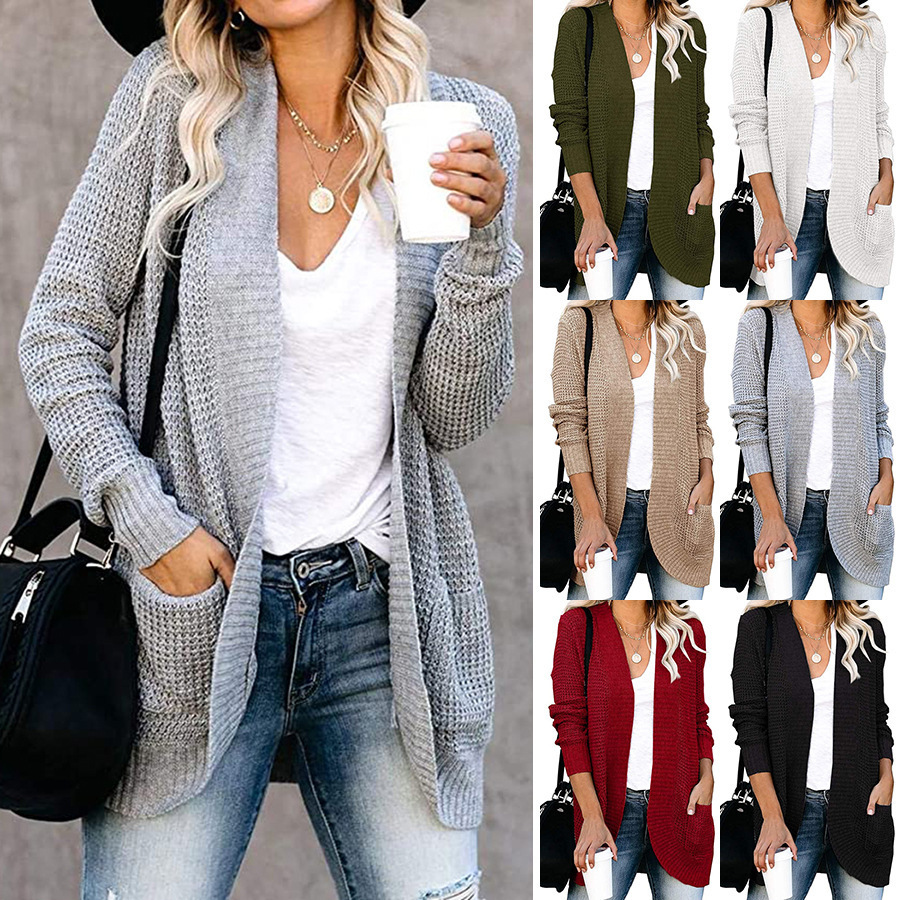 Venta directa de fábrica transfronteriza otoño e invierno nuevo comercio exterior cardigan Amazonas ropa de mujer europea y americana curvo placket suéter de punto