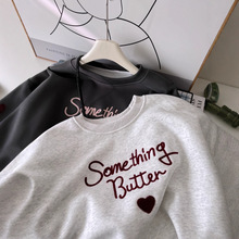 浅灰绣字母套头卫衣女2025春季新款美式复古小个子圆领外套女6510