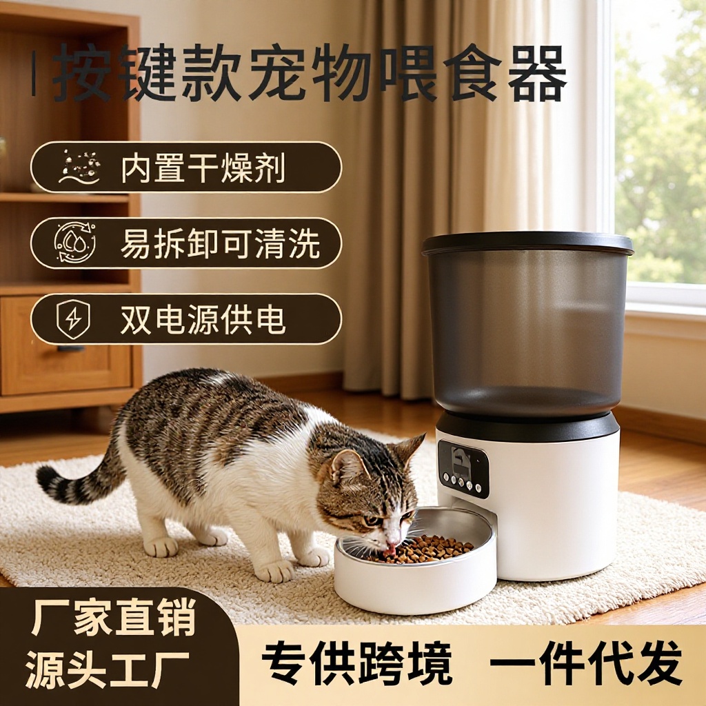 Cross-Border Automatic Cat Feeder 4L Large Capacity Non-Stuck Food Dispenser Timed Cat Food Machine Home Pet Smart Feeder