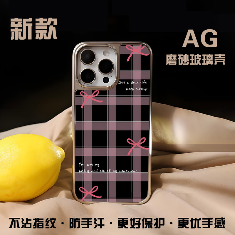 Etsy's Popular Plaid Bow iPhone 16 Pro Max Phone Case, Apple 17 Frosted Glass Case, Anti-Fingerprint