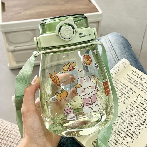 Summer High-End Transparent Large Capacity Big Belly Cup Children Cartoon Cute Water Cup Outdoor Portable Straw Plastic Cup