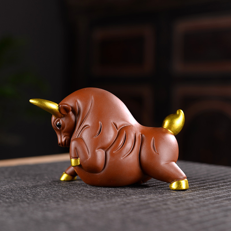 紫砂茶寵牛氣沖天陶瓷茶具配件批發定制茶道配件茶寵擺件