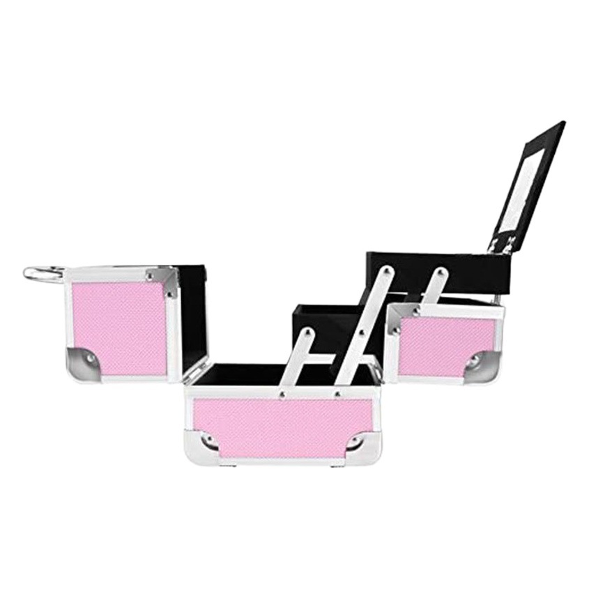 Estuche de cosméticos Estuche de almacenamiento de aleación de aluminio portátil de gran capacidad con espejo Estuche de herramientas pequeño portátil multicapa con maquillador profesional