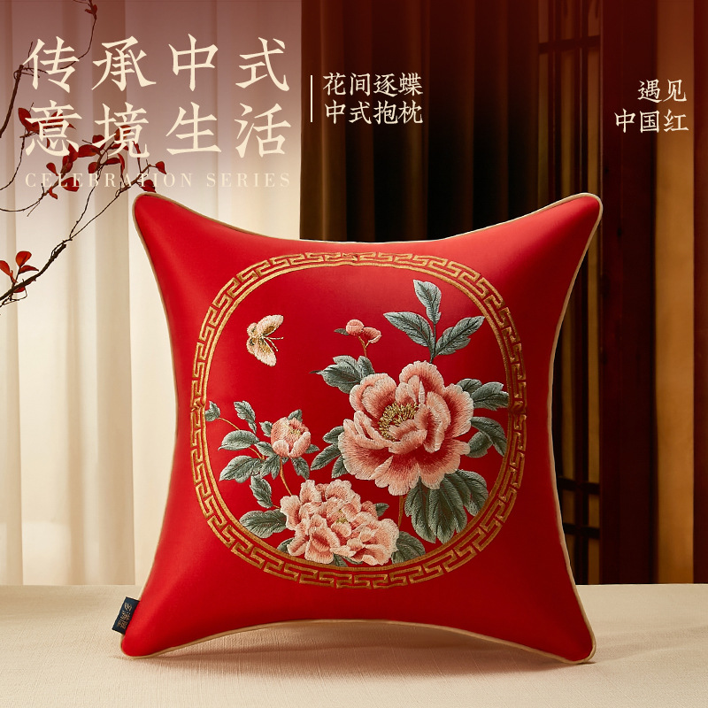 꽃 사이의 나비를 쫓는 - 차이니즈 레드 [고정밀 자수 자켓]