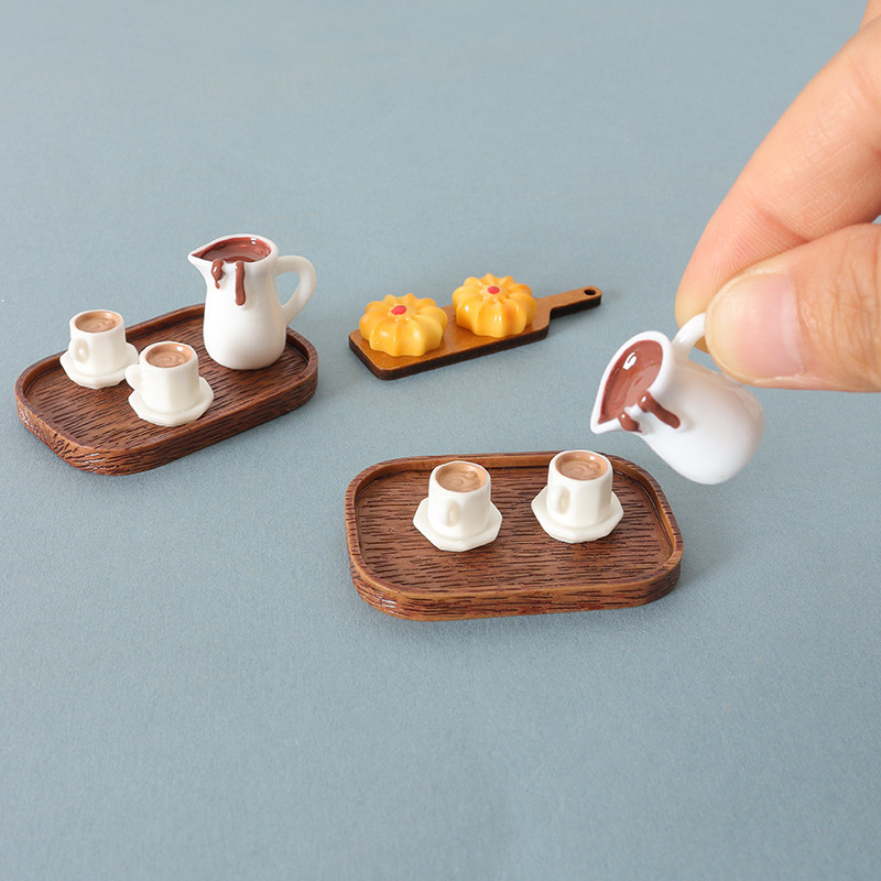 新しいクリエイティブ三次元コーヒーカップシミュレーションコーヒーポットトレイモデルセットドールハウスシーンアクセサリー小道具|undefined