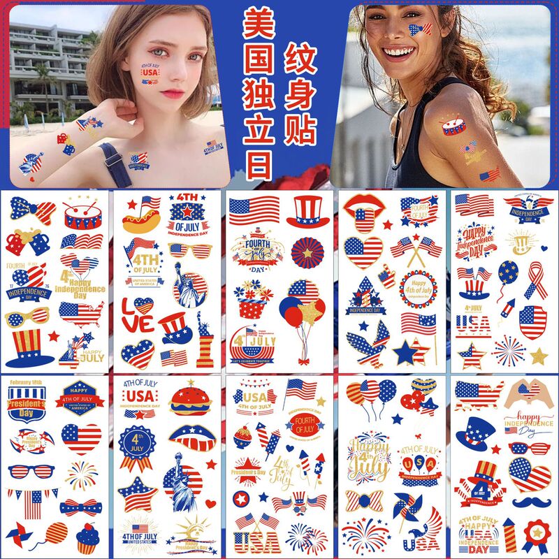 Cross Border 2025 New US Independence Day Tattoo Sticker Waterproof Sweat-proof Temporary Party Holiday Party Flag Sticker