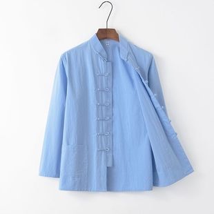 Practice Clothing Taiji Clothing Spring and Autumn Cotton and Linen Tang Suit Men's and Women's Long-sleeved Base Shirt Retro Ethnic Hanfu Summer Clothing