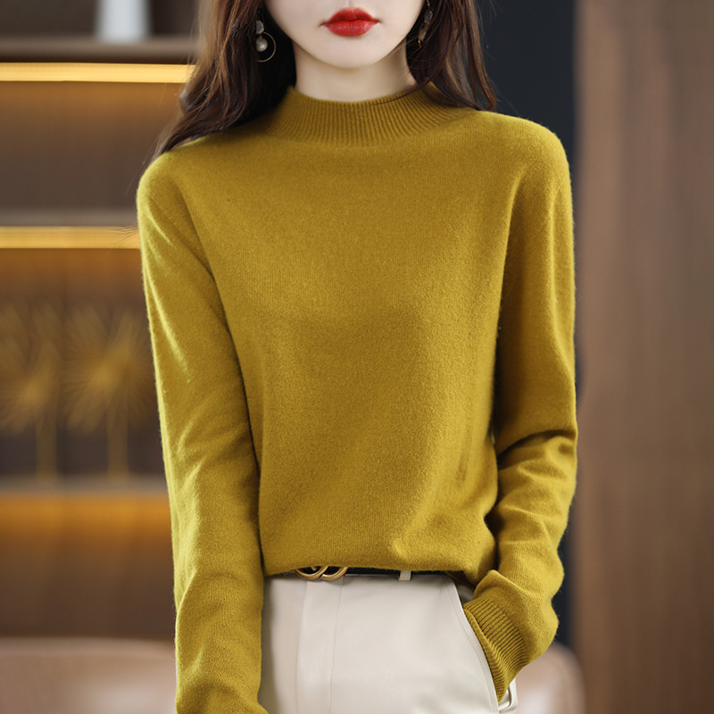 Primavera camisa de fondo popular suéter de las mujeres medio cuello alto suéter de color sólido de moda todo-fósforo entrega de una sola pieza image 9