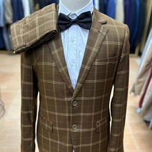 Plaid Slim Suits格子西装男修身两件套外贸跨境电商一件代发