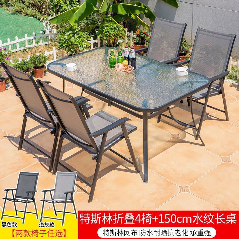 Tesla pliega 4 sillas + mesa larga con estampado de agua de 150 cm