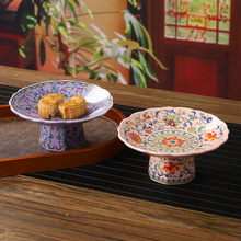 汝窑青花瓷高脚果盘茶点盘小号精致点心盘中式陶瓷水果糕点盘碟子