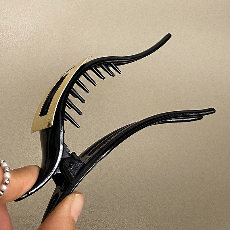 Fermaglio per capelli con piastra grande in metallo trafilato di alta qualità, nero, con una sola parola, nuovo fermaglio per capelli popolare online, copricapo da donna_voghion.com