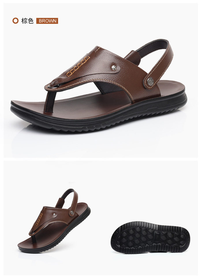 Dép sandal nam da bò lớp đầu xỏ ngón, đế cao 1 cm chống trượt đi biển — Màu nâu, màu vàng, màu đen chi tiết 22