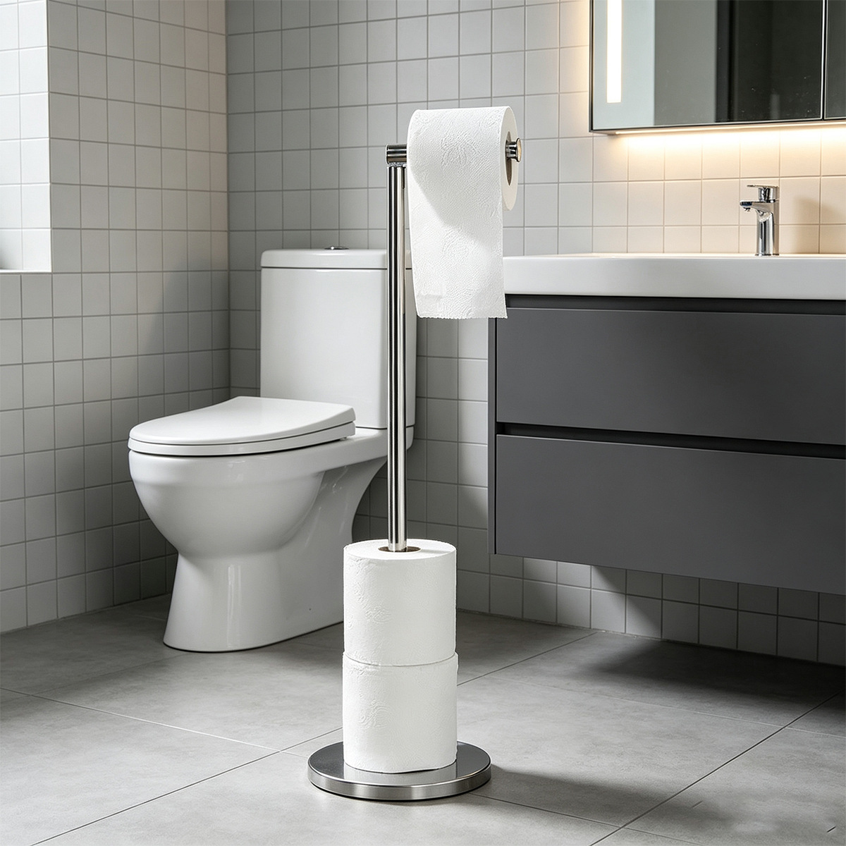 Acero inoxidable transfronterizo vertical toallas de papel de cocina de baño estante de papel de baño móvil estante de papel de baño estante de papel de piso