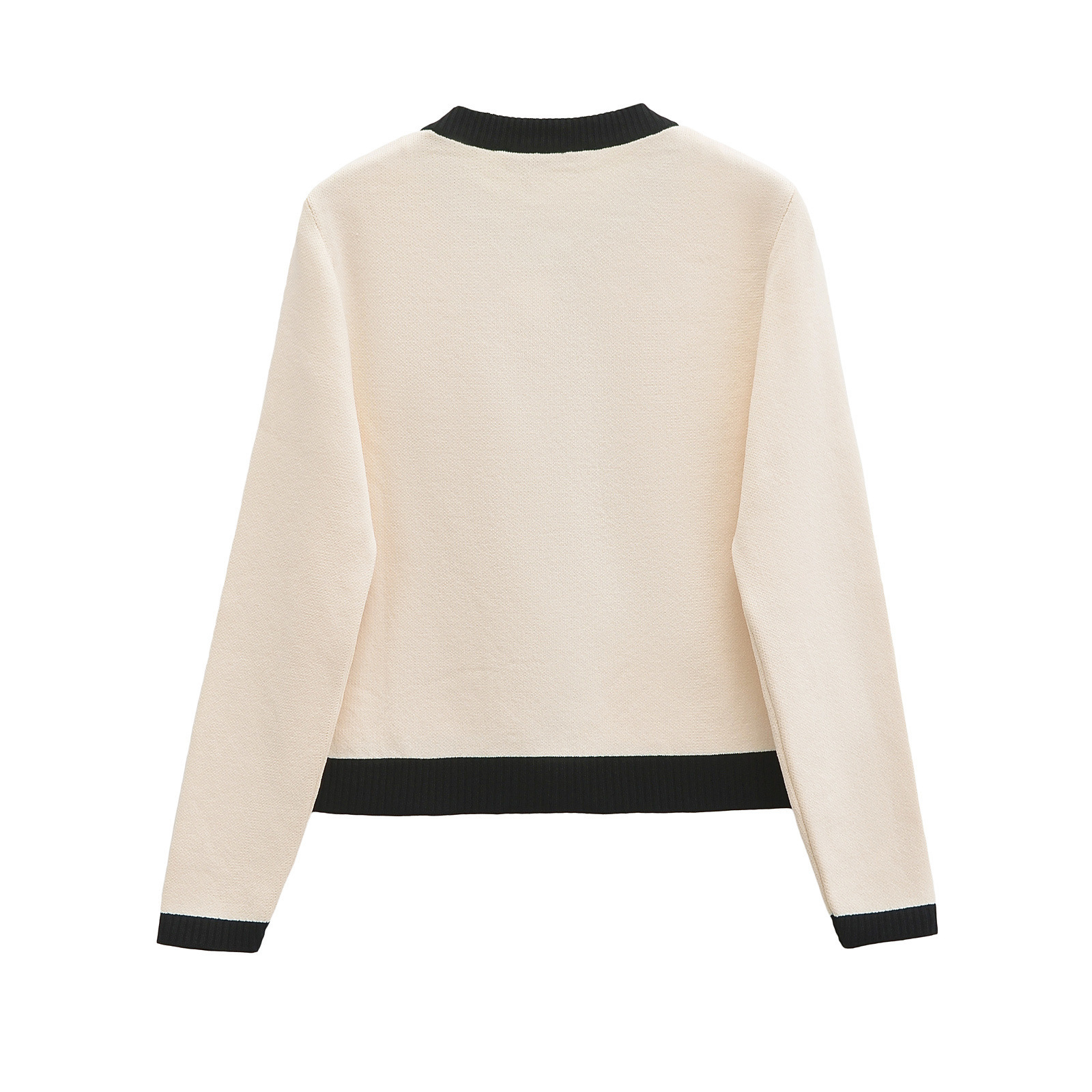 Damenbekleidung 2024 Herbst und Winter neue Mode kontrastierende goldreihige Strickjacke_voghion.com