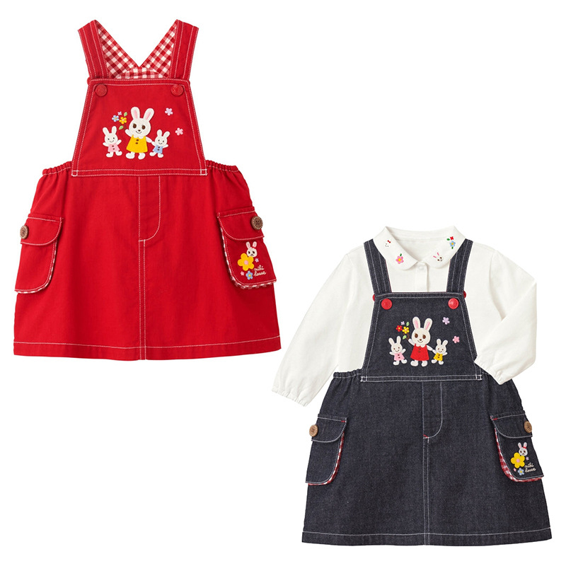 Children's Clothing Summer New Children's Cartoon Bunny Embroidered Denim Suspender Skirt Girls Dress Dropshipping