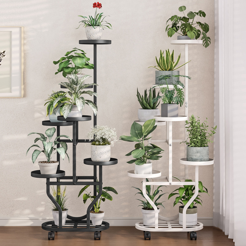 フラワーシェルフリビングルーム床置きバルコニー収納ラック屋外中庭多肉植物鉄植木鉢ブラケットローラー棚付き|undefined