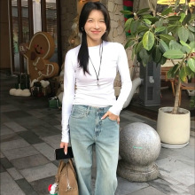 新款正肩纯色高领内搭打底上衣女2025秋冬简约百搭长袖T恤