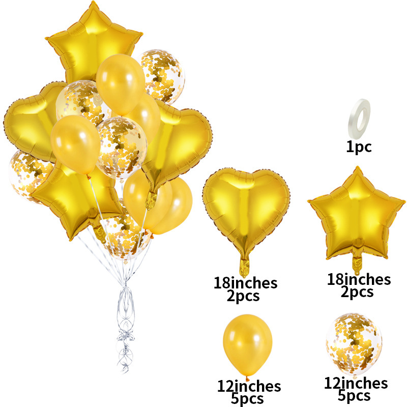 18 pulgadas 14PC película de aluminio lentejuelas Pearl Rose Gold Balloon Set Fiesta de cumpleaños de los niños Decoración ambiente arreglo globo