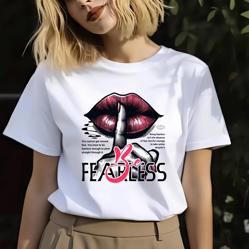 Fashion Women's 90S Girls Casual New Lip Print T-Shirt Trendy Brand European and American Round Neck Summer Short Sleeves