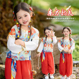 儿童打鼓服演出服装女童喜庆秧歌服幼儿说唱中国红舞蹈表演服套装