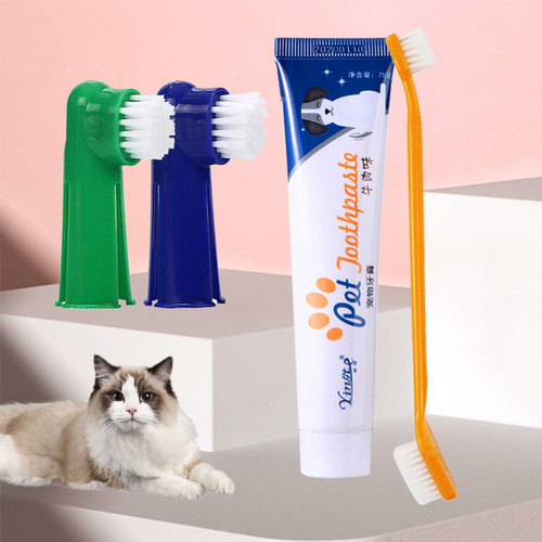 Pet toothbrush set of four manufacturers wholesale dog toothpaste set pet cleaning supplies pet toothpaste