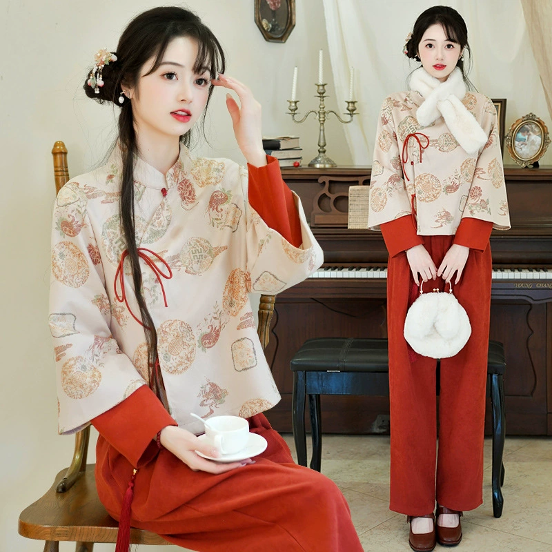 Рекорд новый китайский стиль плавающий воротник с вертикальным вырезом