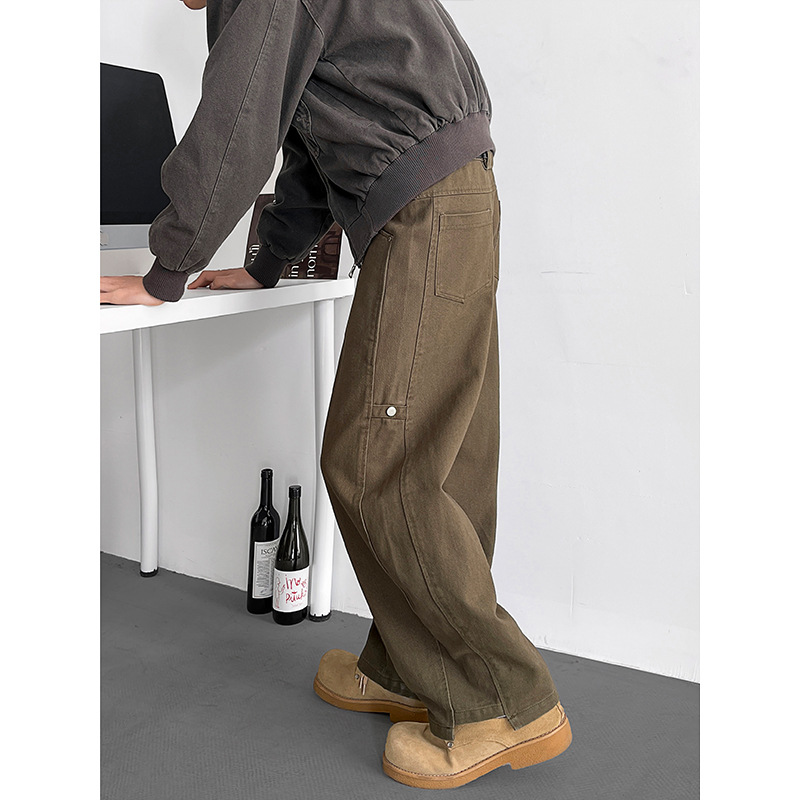 Abbigliamento casual patchwork decostruito da uomo, primavera autunno, elegante e dalla vestibilità pulita, stile americano da strada, gamba larga,_voghion.com