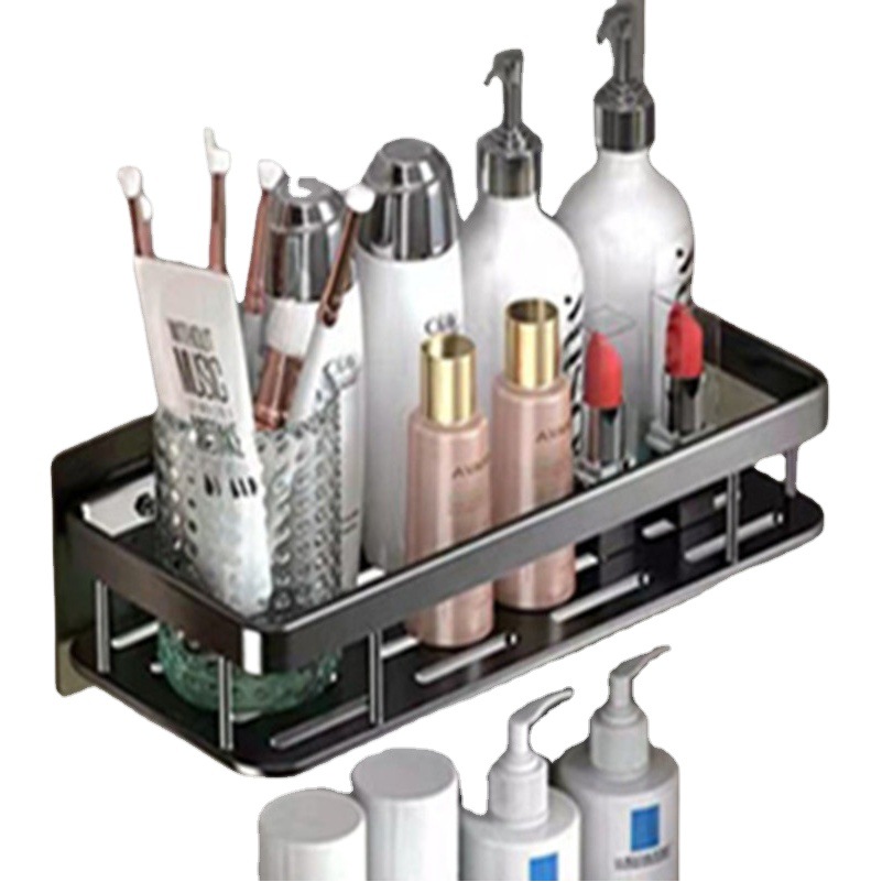 Estante de baño, balcón sin clavos, rectángulo de aleación de aluminio, drenaje, almacenamiento y acabado, marco de gancho montado en la pared