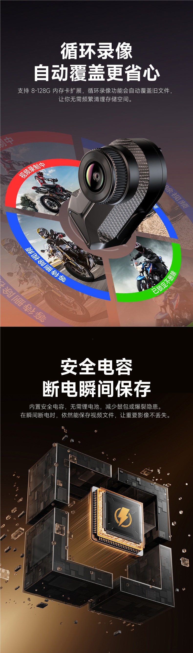 Shengpai Electric Vehicle Battery-Powered Delivery Camera Waterproof HD 2K Lens Motorcycle Riding USB-Specific Recorder