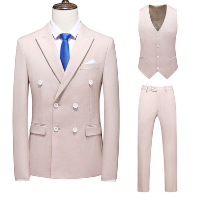 Men's Clothing promotion of men's large size suits three piece suits double breasted solid color suits business formal wear wholesale_voghion.com