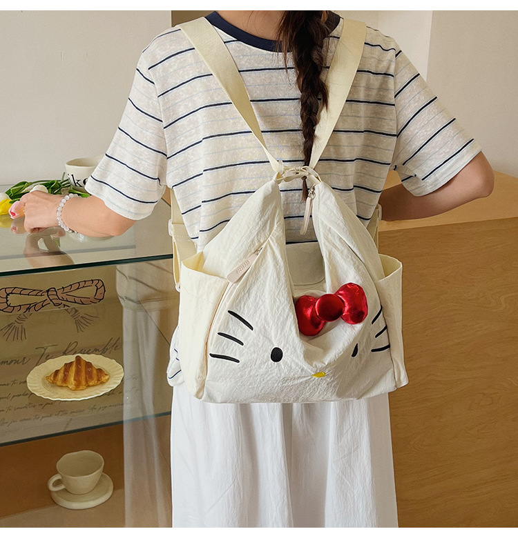 Cross-border Nylon Women's Bag 2026 New Style Large Capacity Cute Little Cat Single Shoulder Bag Bow Tote Bag Backpack