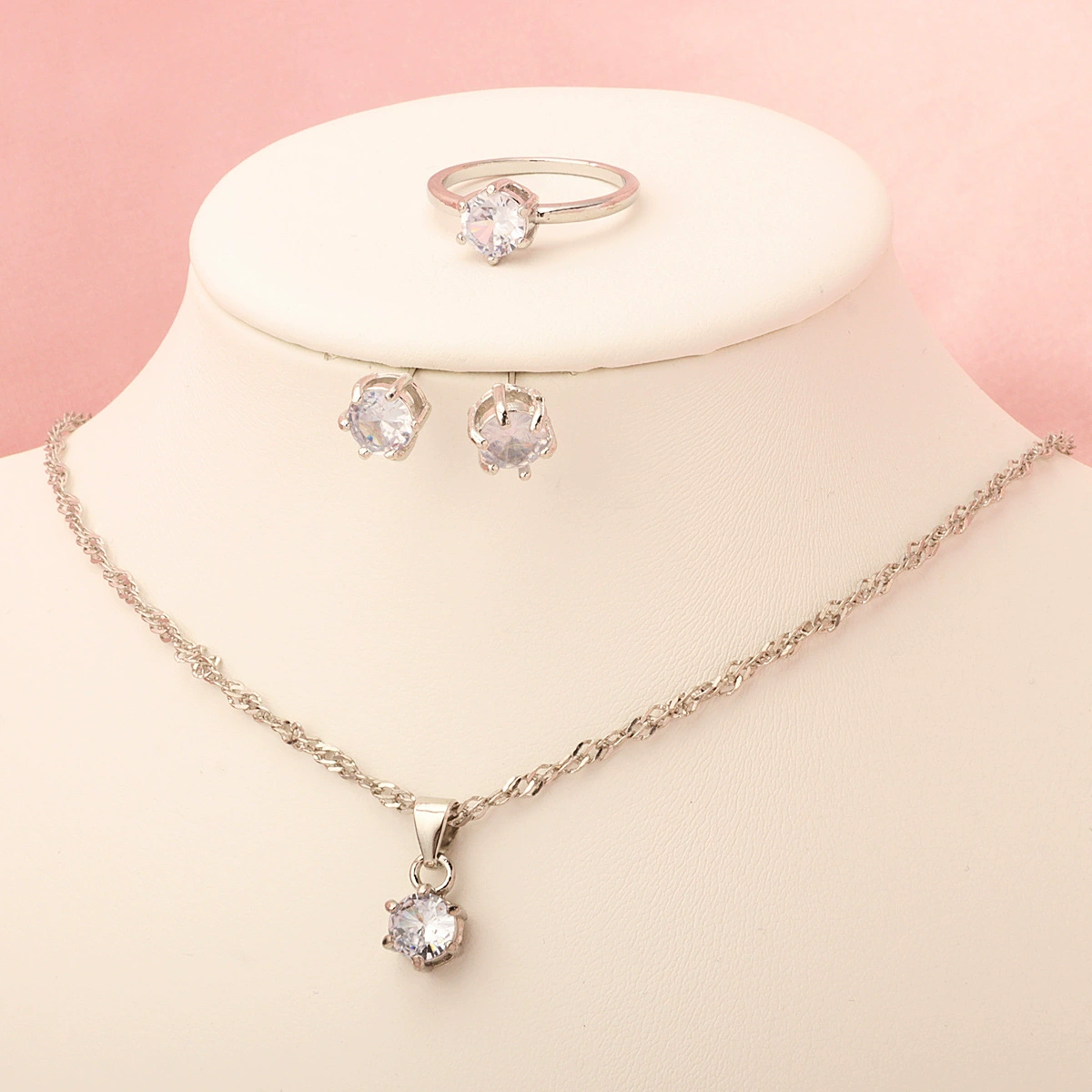 Европейский и американский трансграничный минималистский кулон классический шестикоготный циркон ожерелье женское дикое кольцо серьги 3 комплекта оптом