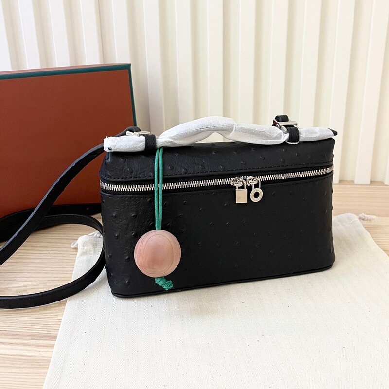 Cross-border hot item ostrich-pattern LP19 lunchbox bag, fashionable high-end genuine leather handbag, versatile commuter cowhide crossbody bag