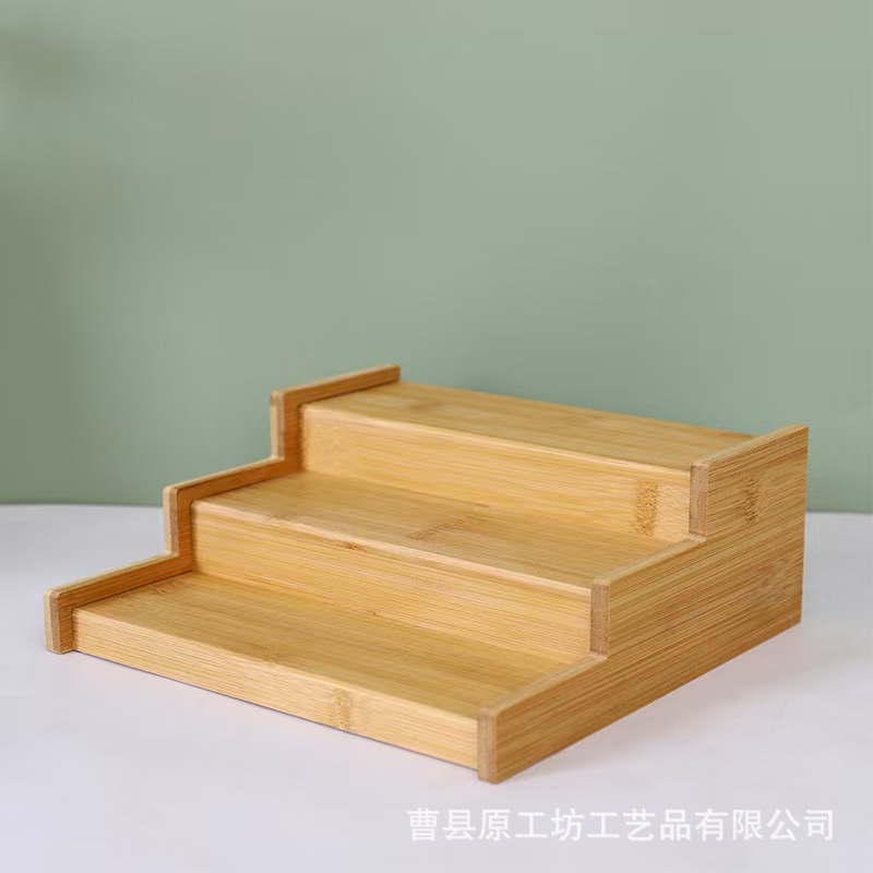 Estante de almacenamiento de condimentos de cocina bambú de tres capas no retráctiles botellas y latas de acabado de la mesa granos de café especias de almacenamiento rack